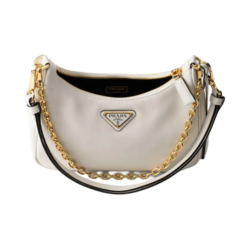 PRADA Re Edition Leather Crossbody Bag, Shoulder Bag Women's White-3