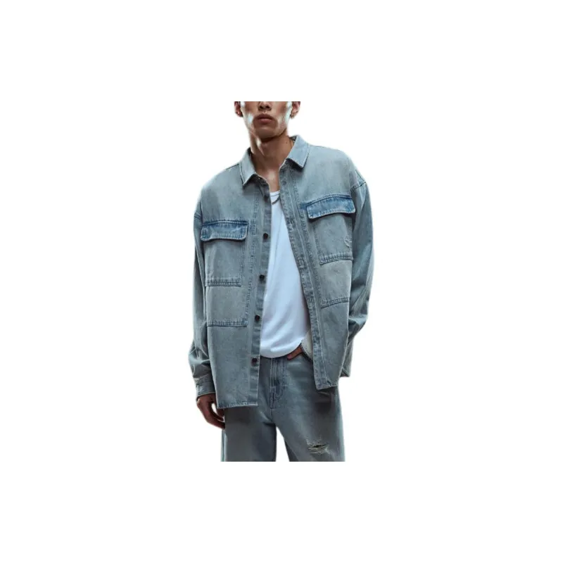 H&M Denim Jacket Men's Light Denim Blue-1