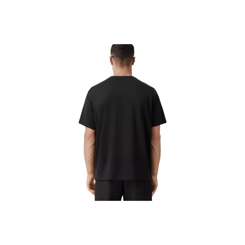 Burberry Solid Color Logo Pattern Embroidery Crew Neck Short-Sleeved T-Shirt Men's Black-3