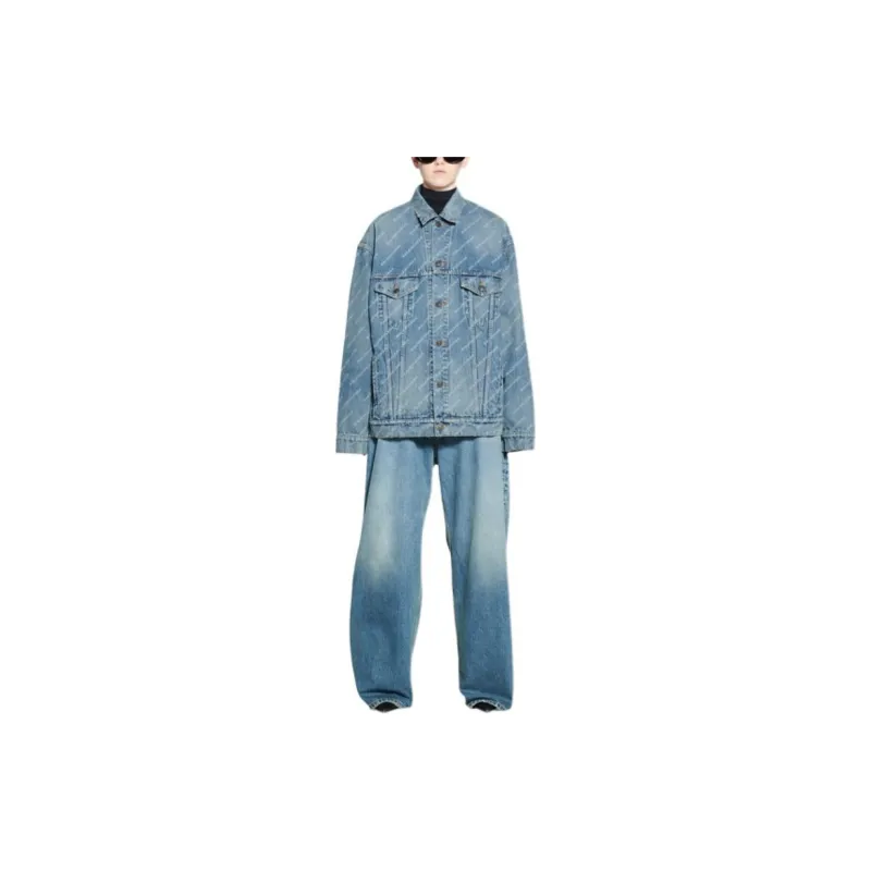 Balenciaga All Over Logo Oversized Denim Jacket-2