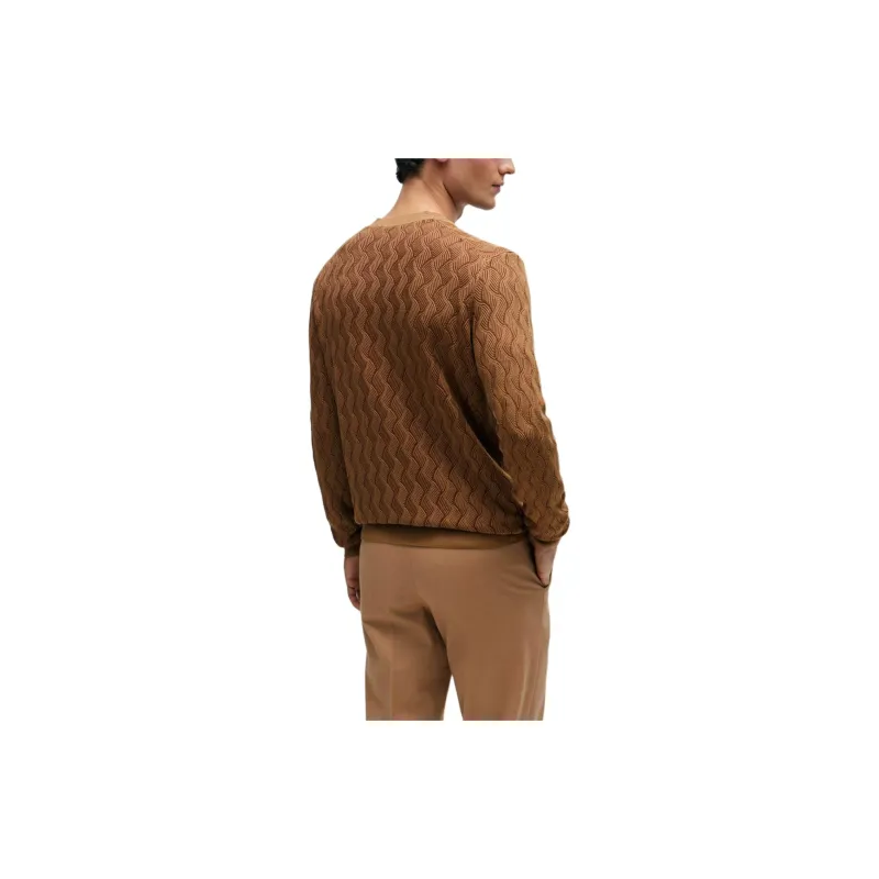 HUGO BOSS Aran-Knit Sweater In Two-Tone Silk Sweater Men's Brown-2