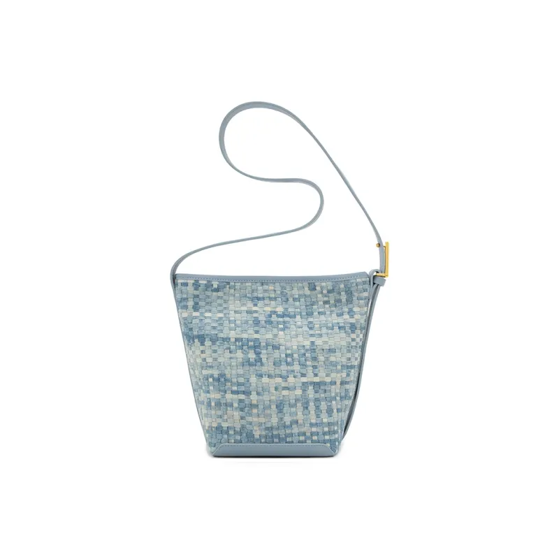 ELLE Fabric Multi Compartment With Leather Large Bucket Shoulder Bag Medium Size Women's Multicolor-6