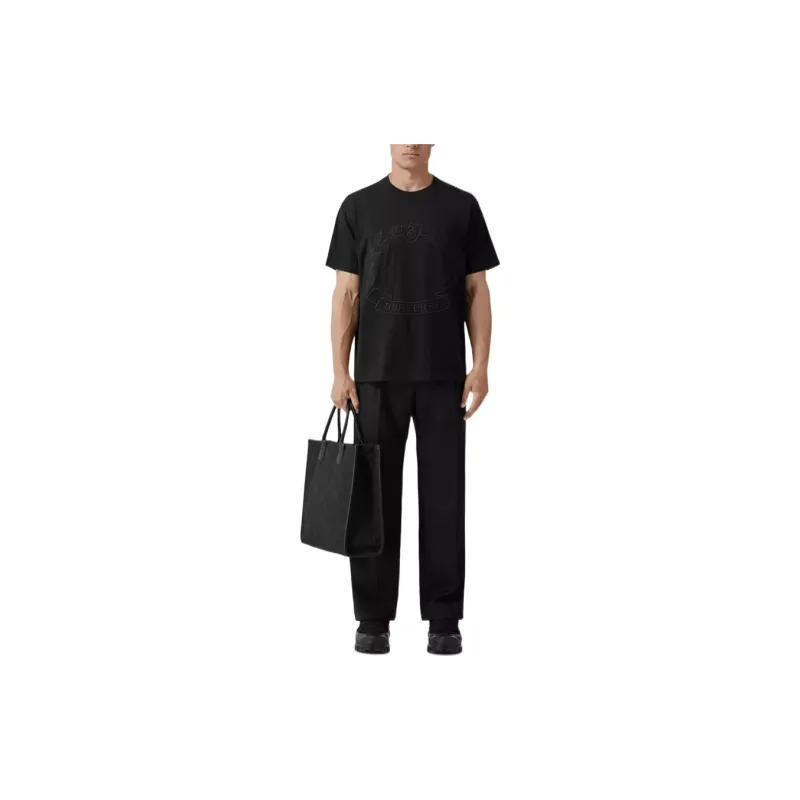 Burberry Solid Color Logo Pattern Embroidery Crew Neck Short-Sleeved T-Shirt Men's Black-2