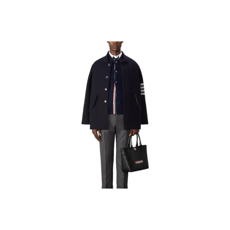 THOM BROWNE Stripe Detailed Long Sleeved Cardi Coat-1
