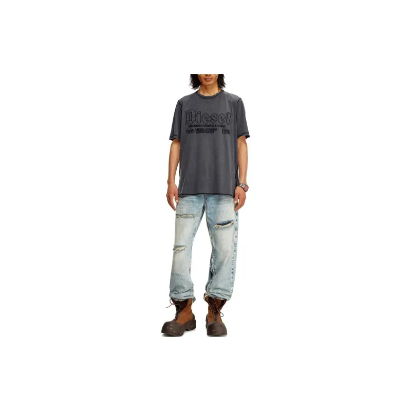 DIESEL T Rawjust Logo embroidered T shirt-1