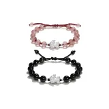 Timeless Love Lock Bracelet 1 Pair (Obsidian Style+Strawberry Quartz Style)