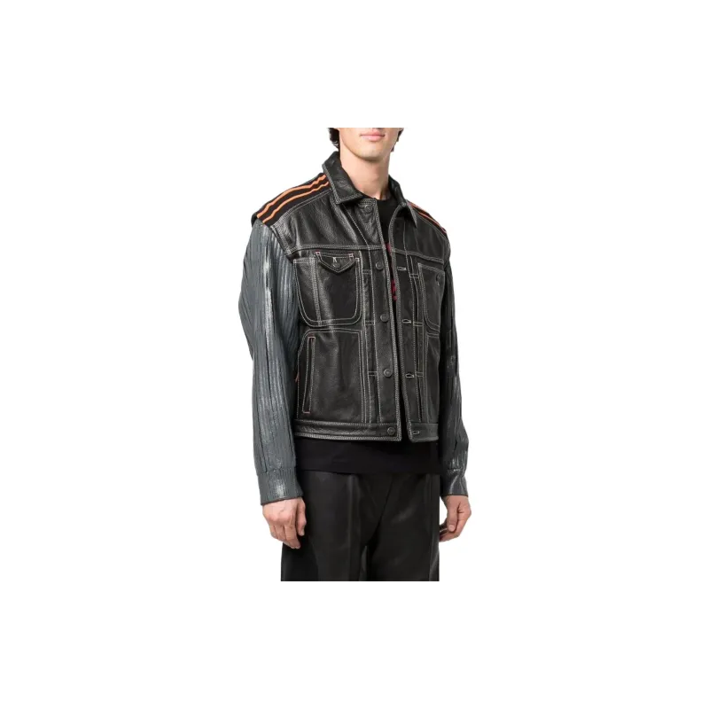 DIESEL Leather Jackets Men Black-3
