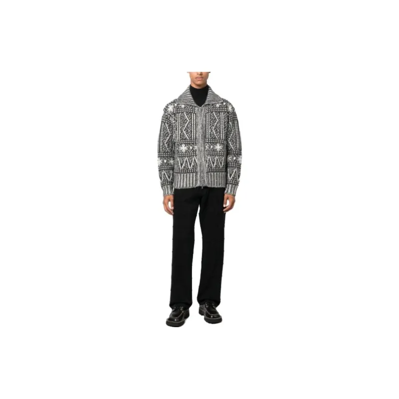 Golden Goose Pattern Intarsia-Knit Zi-Up Cardigan-2