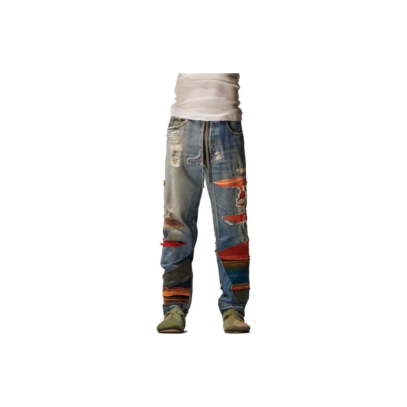 GREG LAUREN Patchwork Mid-rise Tapered Jeans-1