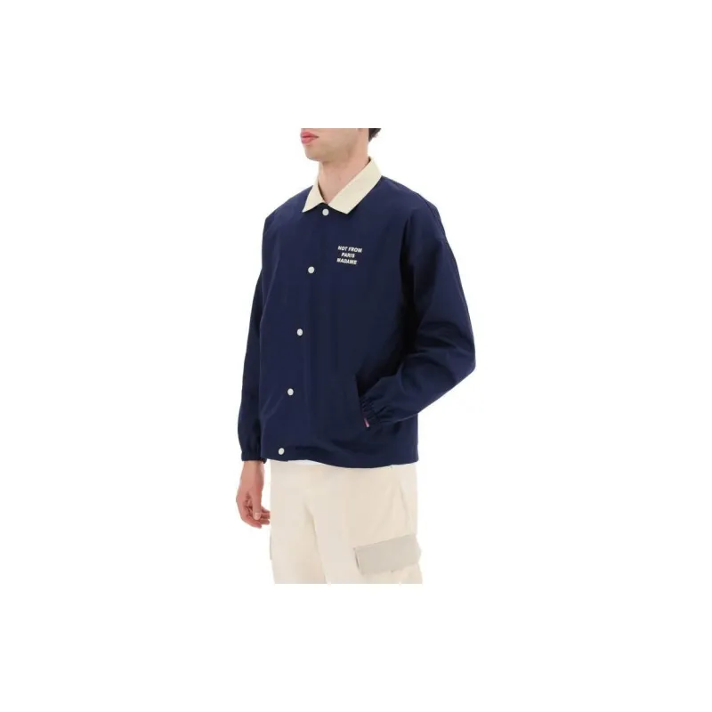 DROLE DE MONSIEUR Slogan Printed Button Up Bomber Jacket-2