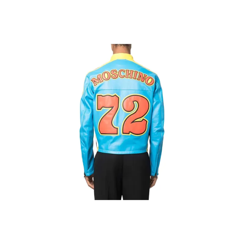MOSCHINO Leather Jackets Men Blue-2