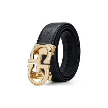WilliamPOLO Cow Leather Leather Belts Men's Gold Width  3.5cm