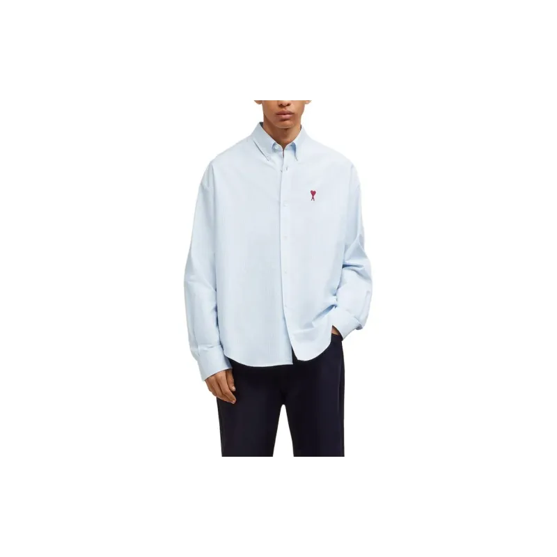 AMIPARIS Paris Ami De Coeur Striped Logo Embroidered Shirt-1