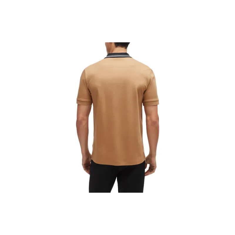 HUGO BOSS Mercerised Cotton Slim Fit Polo Shirt With Contrast Stripes Polo Shirt Men's Light Umber-3