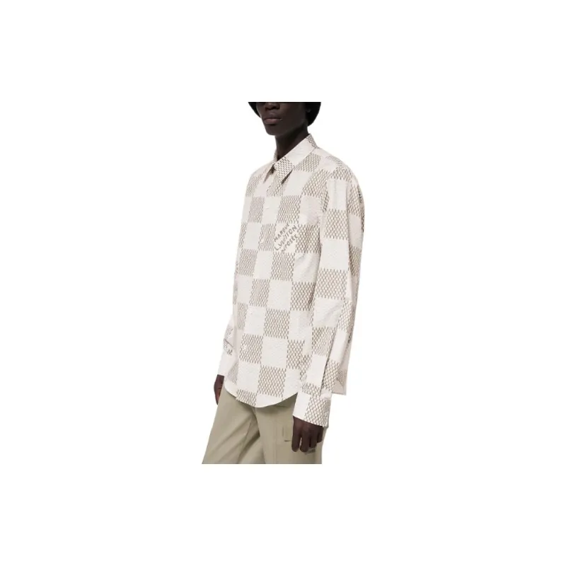 LOUIS VUITTON Damier Long Sleeved Classic Cotton Shirt-4