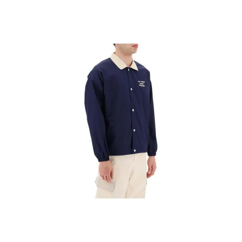 DROLE DE MONSIEUR Slogan Printed Button Up Bomber Jacket-4