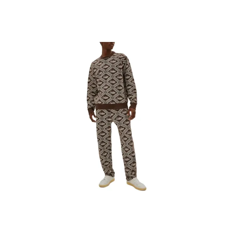 GUESS Printed Crewneck Sweater Men's Brown-1