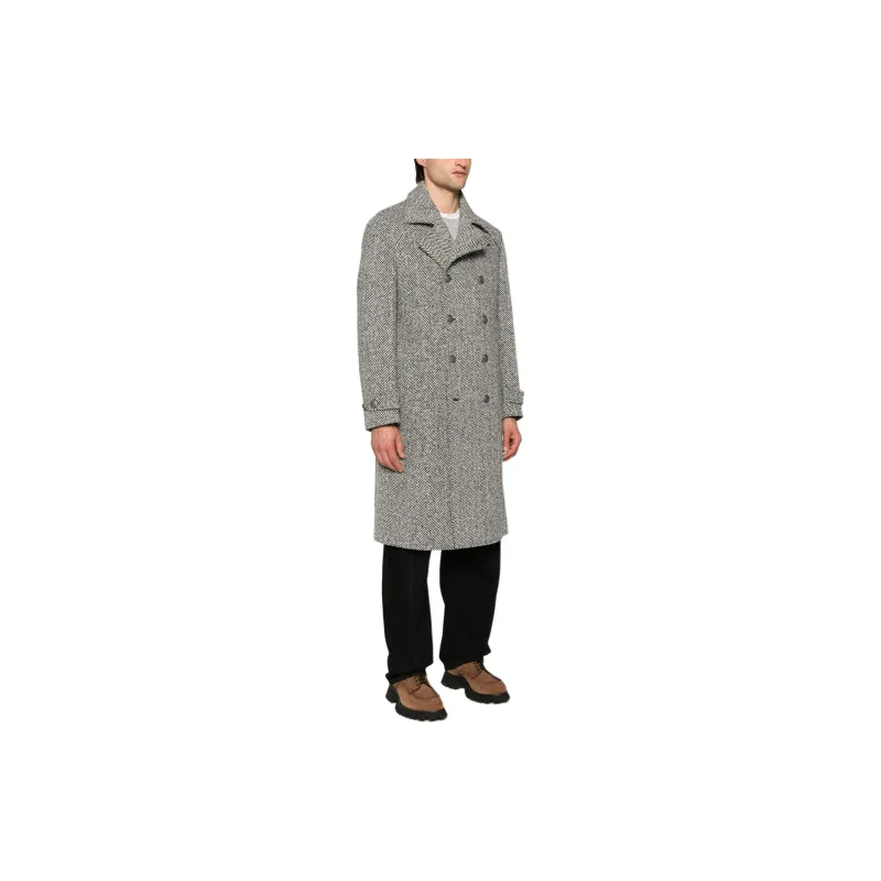 Brunello Cucinelli Herringbone Pattern Double Breasted Coat-3