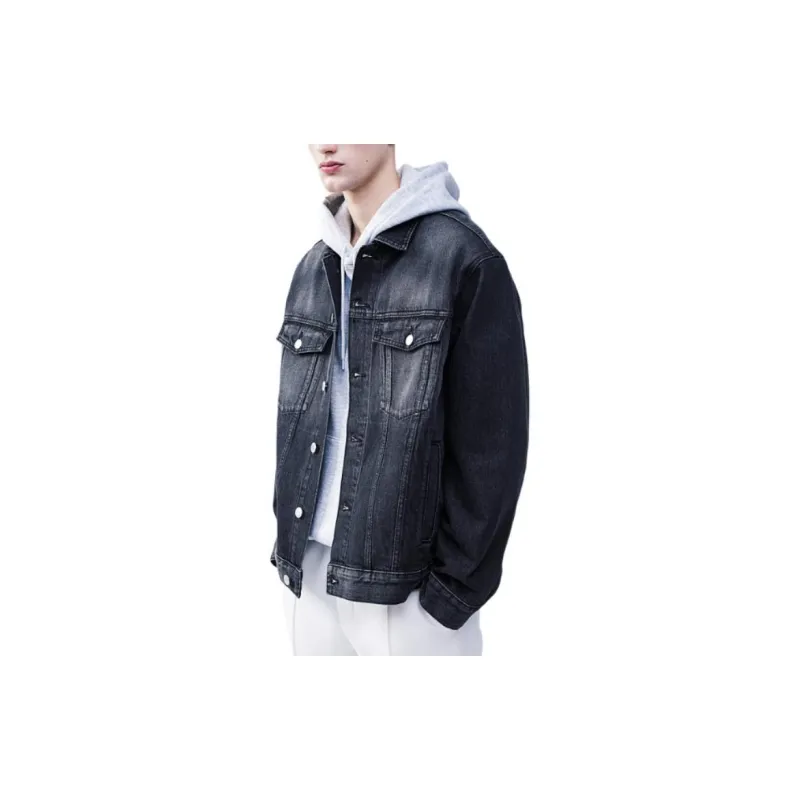 H&M Denim Jacket Men's Dark Denim Gray-3