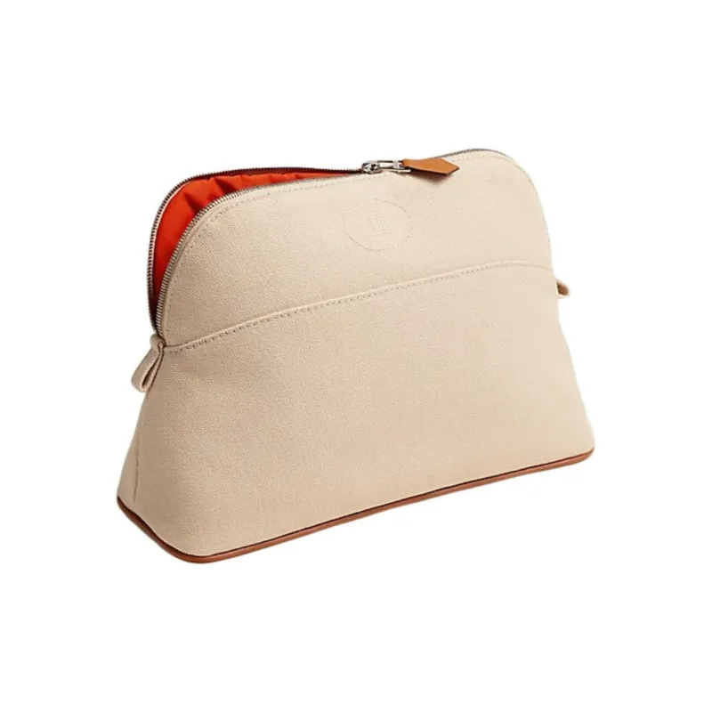 HERMES Bolide Cotton Bowling Bag Makeup Bag Storage Bag Medium Size Unisex 01 Blanc Pure White-0