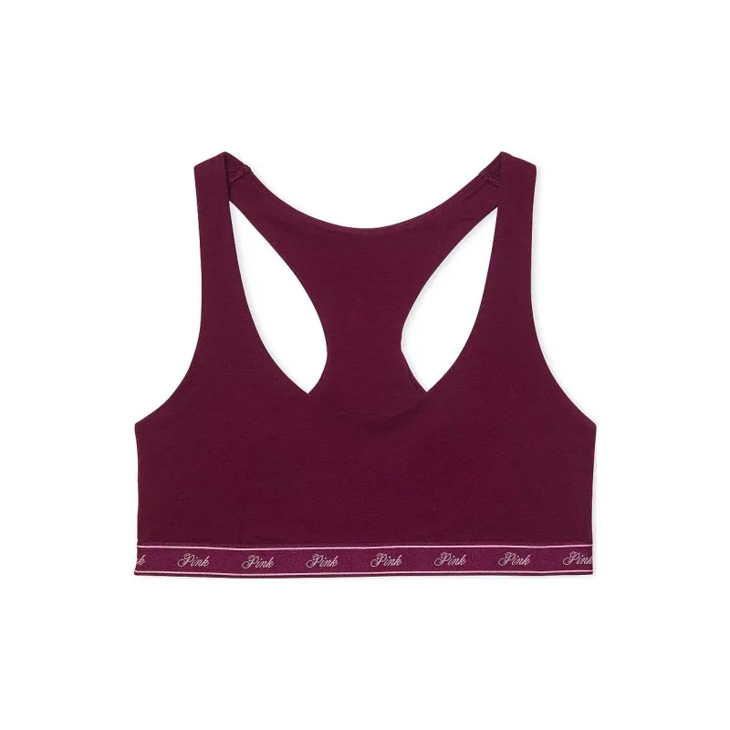 Victoria's Secret PINK Bralettes Tops Cotton Logo Racerback Bralette/ WR Bra Women's Wild Rose-0
