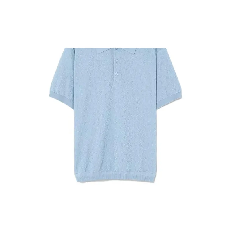 VERSACE La Greca Pointelle knit Polo Shirt-3
