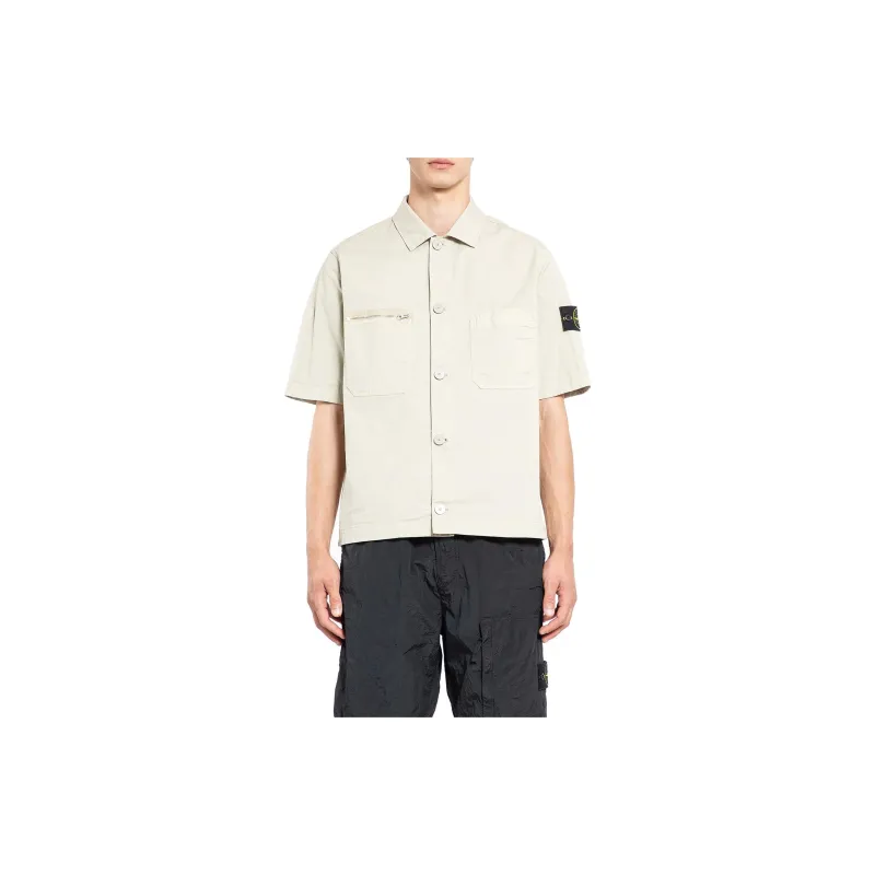 STONE ISLAND Logo Patch Short Sleeved Shirt Jacket-1
