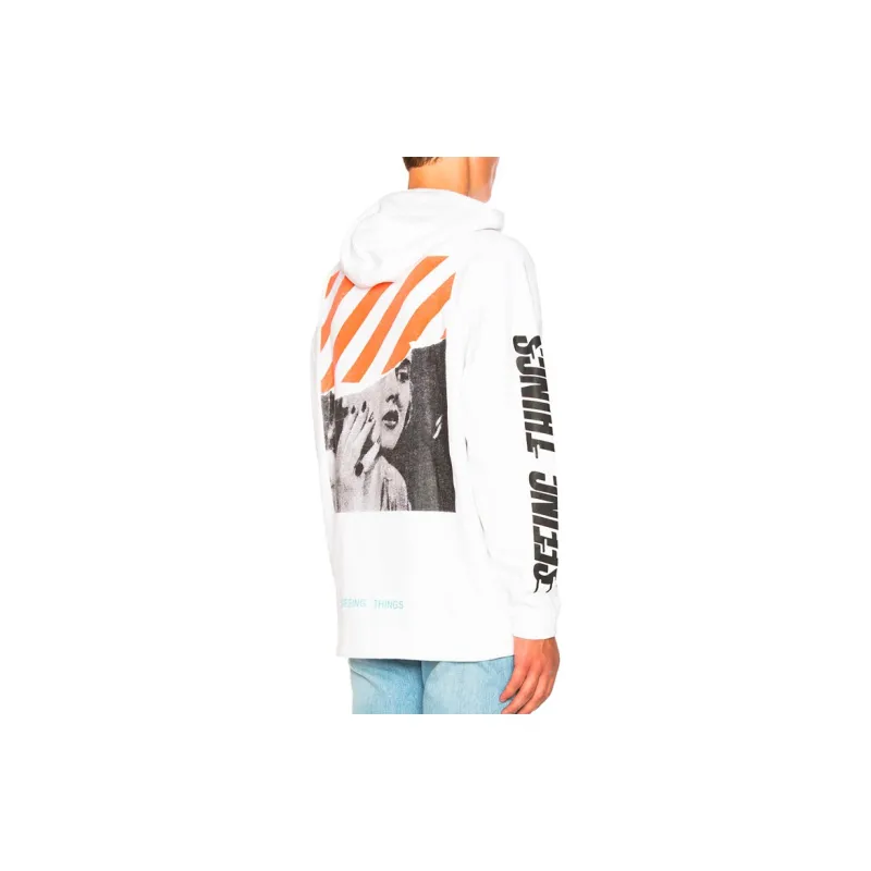 OFF-WHITE Men Printing Classic Hooded Sweatshirt White-3