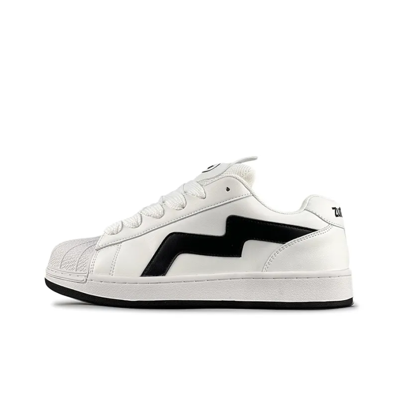 ZUIBANG Shell Shoes Durable Lightweight And Breathable Low Top Skateboard Shoes Unisex White Black-0