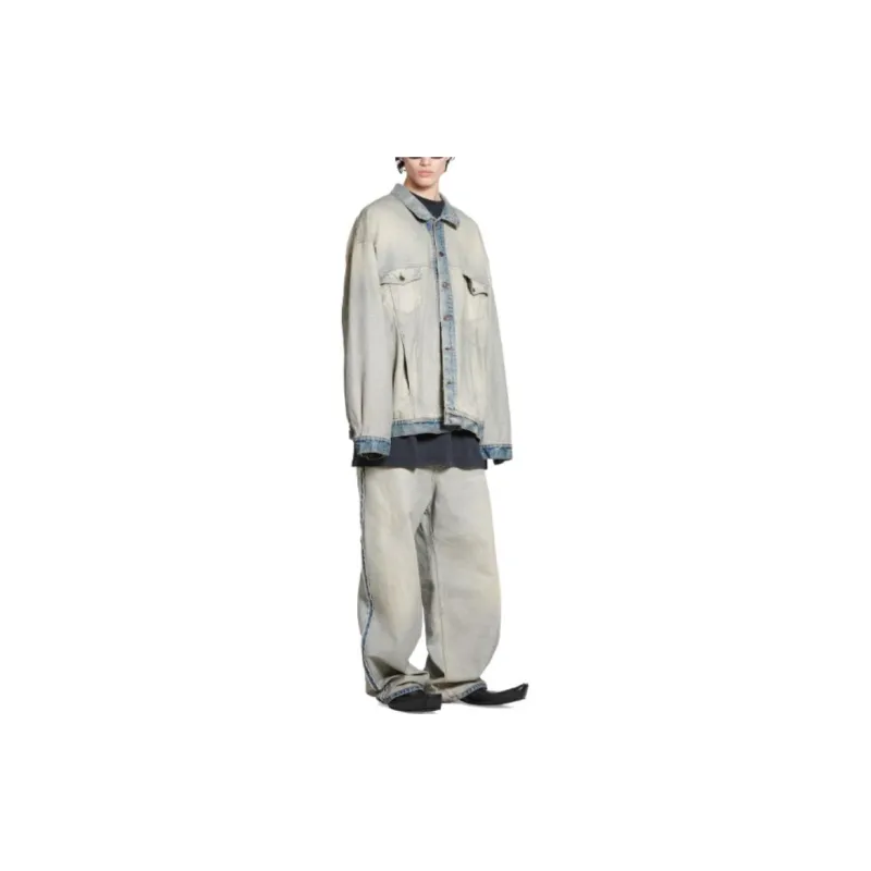 Balenciaga Collared Button Up Denim Jacket-2