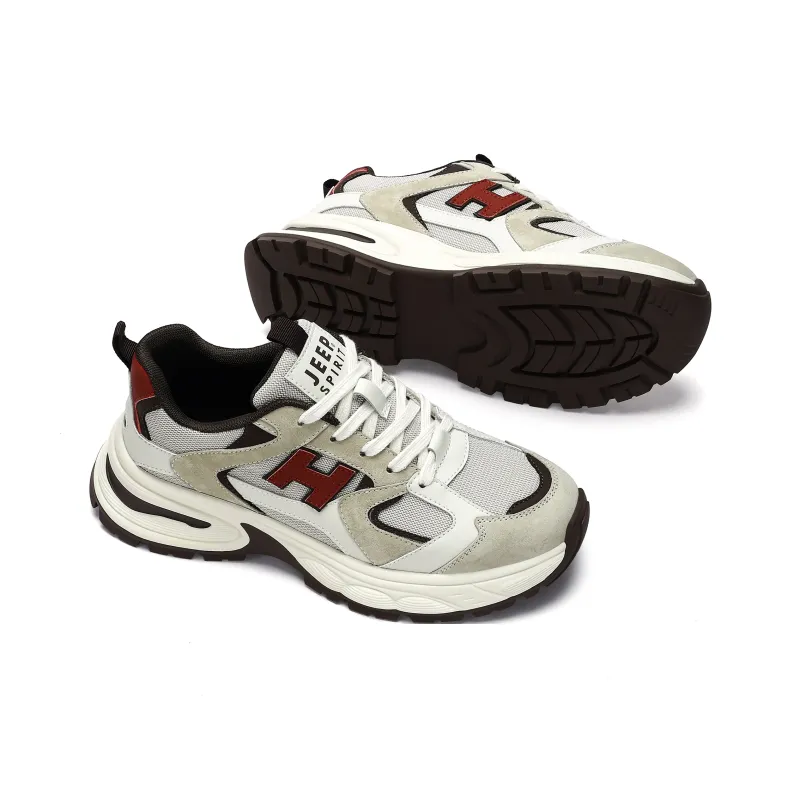 JEEP SPIRIT Anti Slip Wear Resistant Breathable Lightweight Height Increasing Low Top Chunky Sneakers Men's Time Gray-4