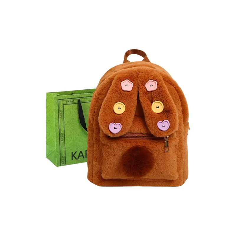 KARUISHA Plush Backpack Women's Ecru/Pink/Brown/Coffee-7