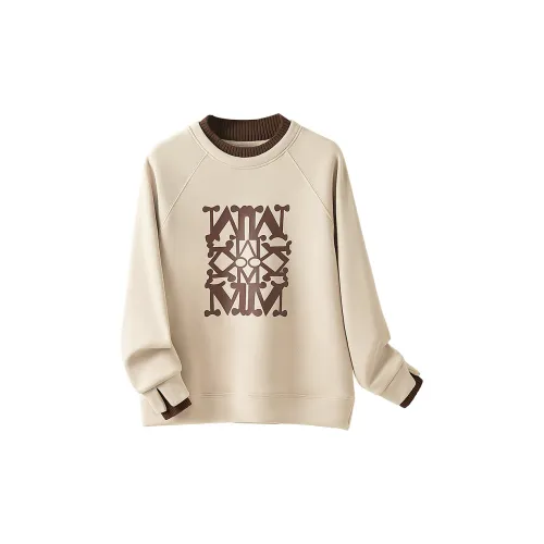 Cypress House Sweatshirts Women's Beige With Dark Coffee Collar