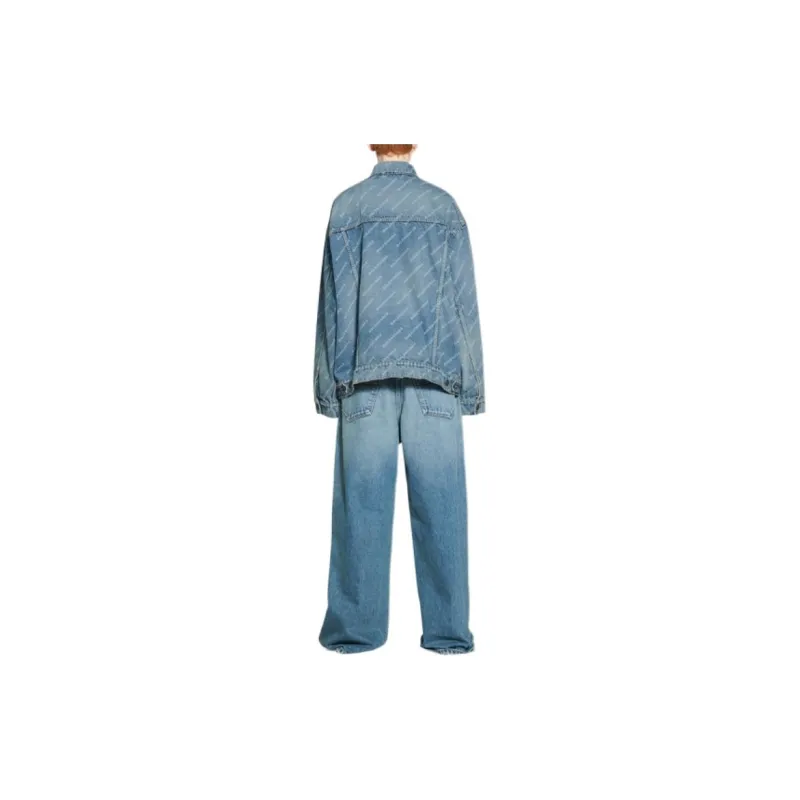 Balenciaga All Over Logo Oversized Denim Jacket-4