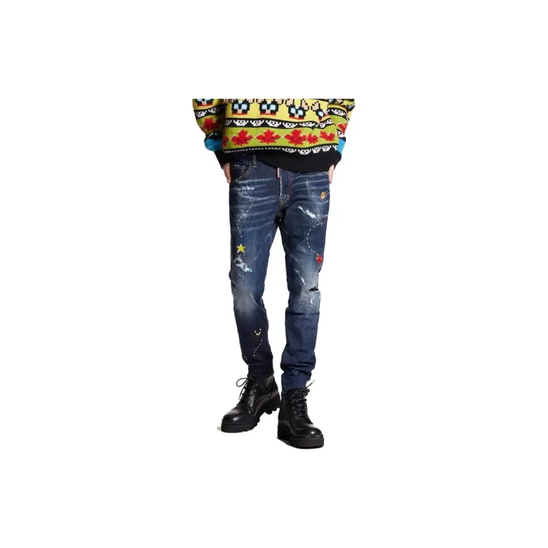 DSQUARED 2 Illustrated Straight Leg Distressed Skinny Jeans-1