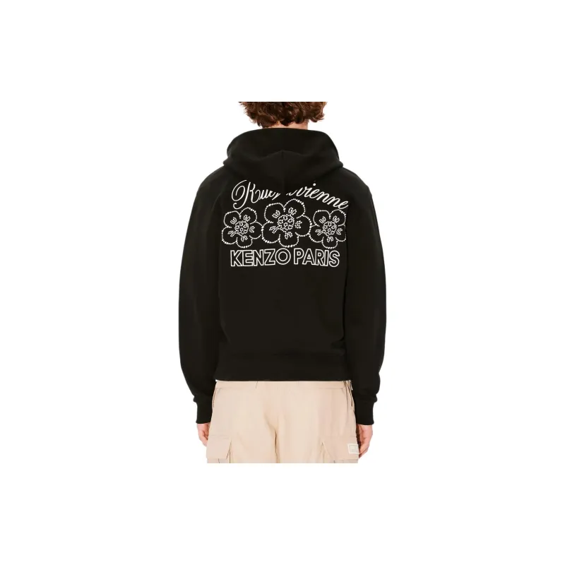KENZO Logo Embellished Zip Up Hoodie-4