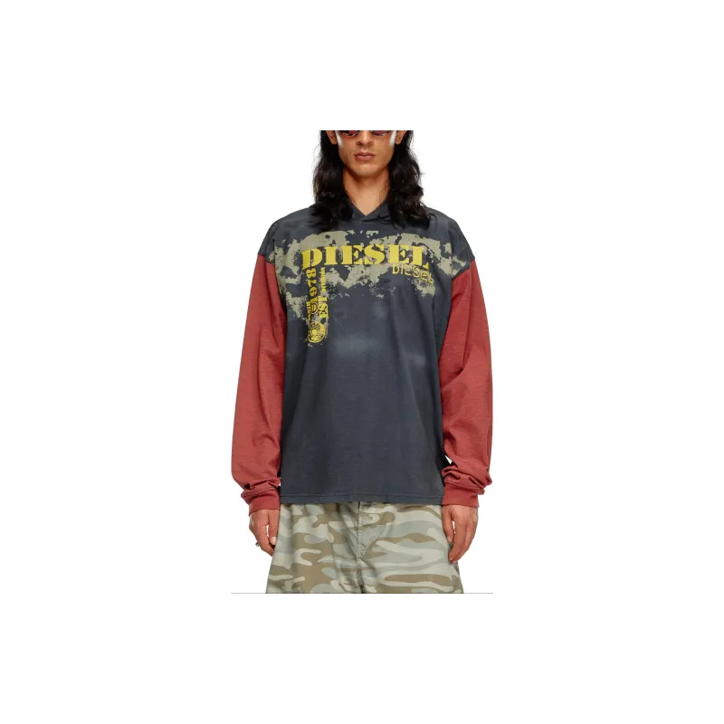 DIESEL T Boxt LS Hood Dirty Effect Hoodie-2