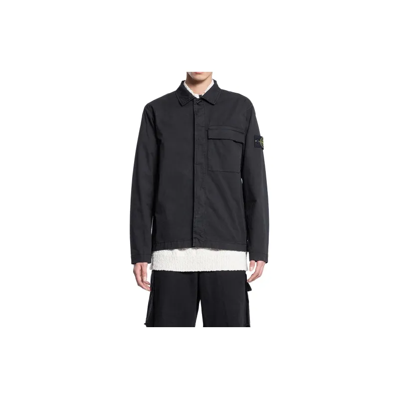STONE ISLAND Logo Patch Collared Shirt Jacket-1