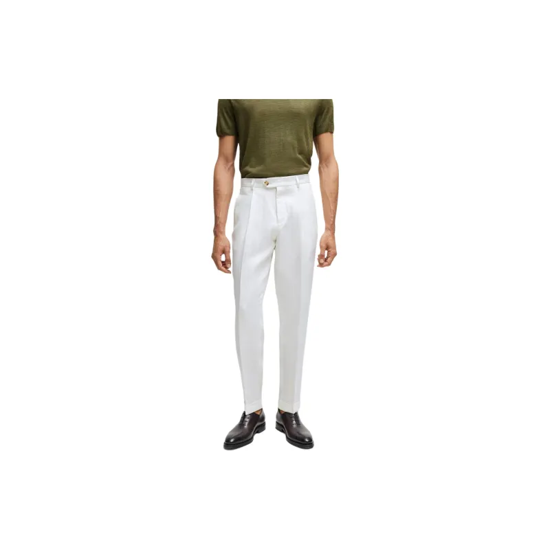 HUGO BOSS Relaxed Fit Trousers In Wrinkle-Resistant Linen Casual Pants Men's White-2