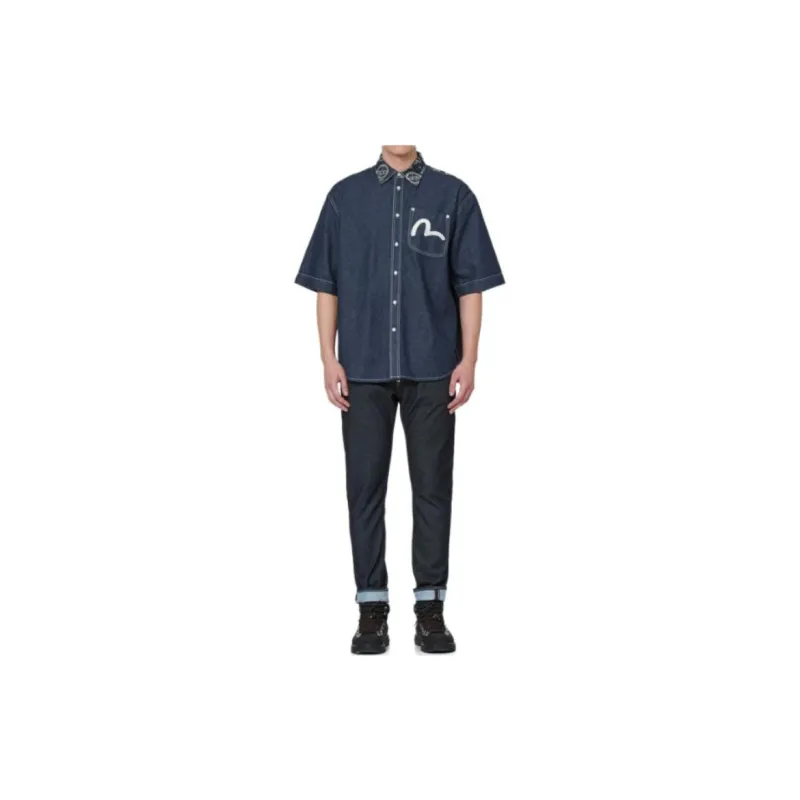 EVISU Shirts Men Denim Blue-4