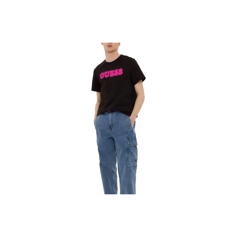 GUESS T Shirts Unisex Black Sole Rose Red-3