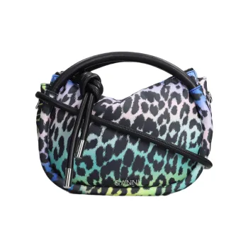 GANNI Nylon Shoulder Bag Crossbody Bag Handbag Women's Leopard Print Multicolor