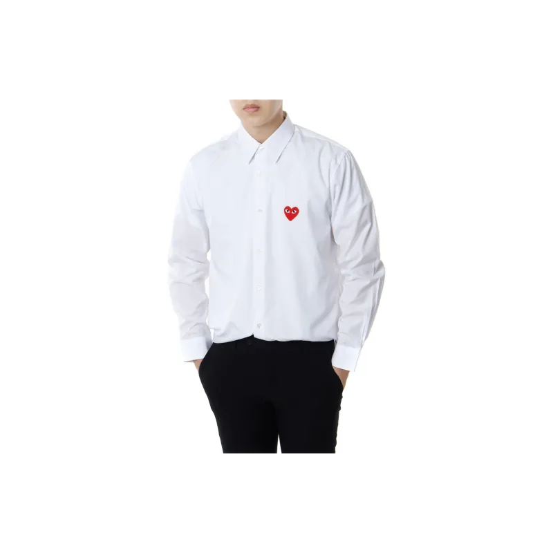 CDG Play Red Emblem Button Up Shirt White-5