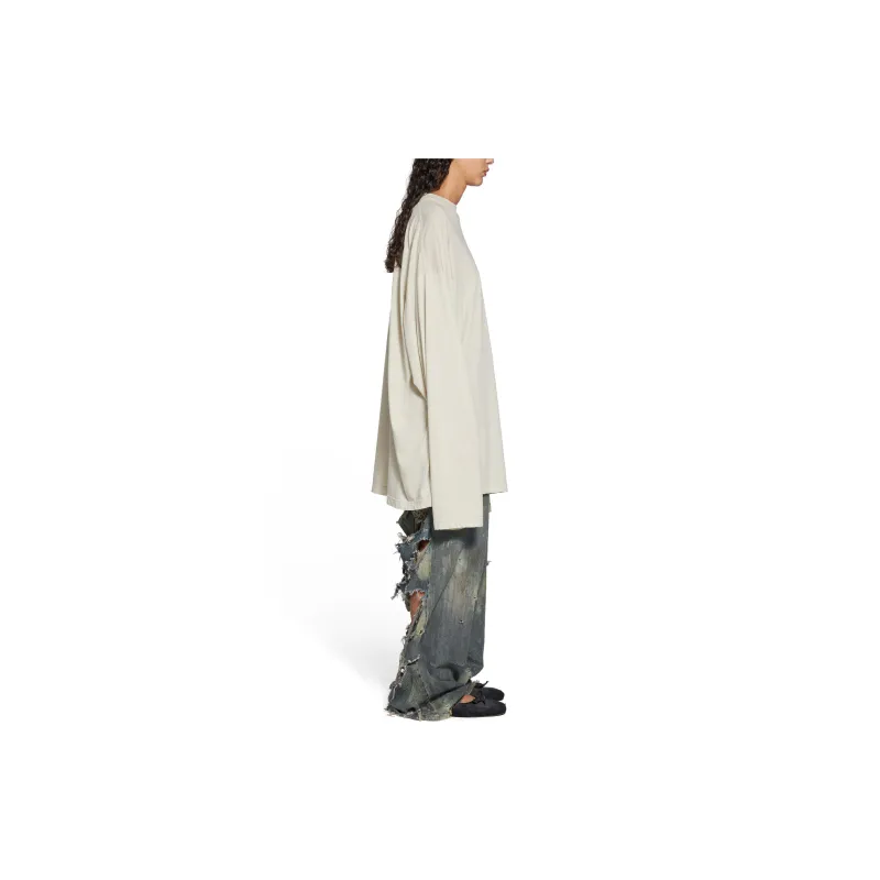 Balenciaga Solid Color Crew Neck Pullover Long-Sleeved T-Shirt Unisex Ecru Loose Fit Style-2