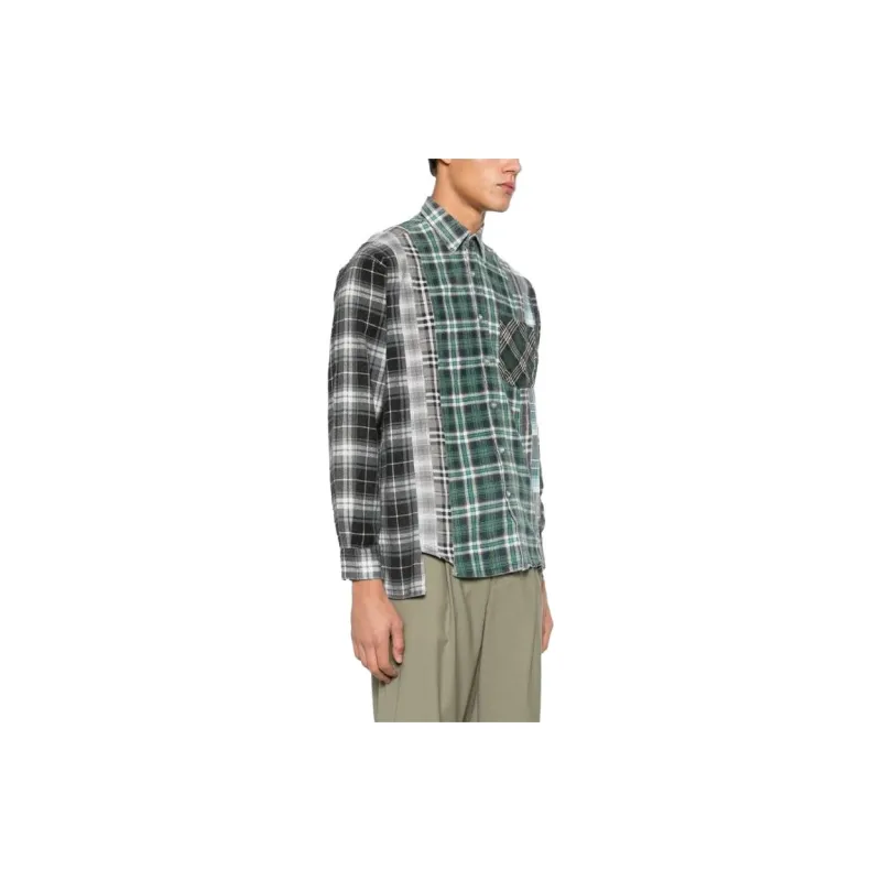 Needles Flannel Shirt 7 Cuts Zipped Wide Reflection Shirt-3