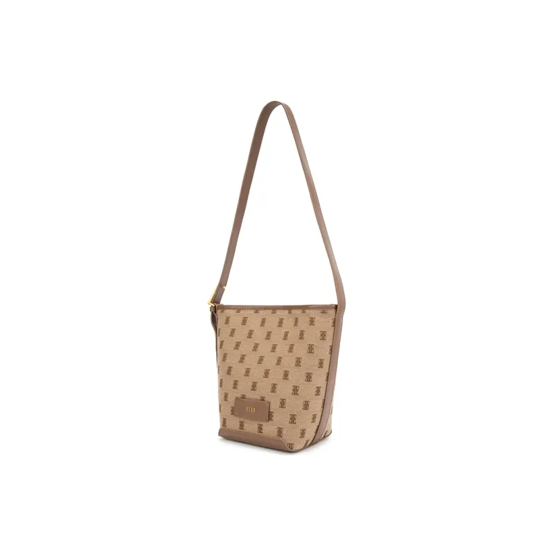 ELLE Fabric Multi Compartment With Leather Large Bucket Shoulder Bag Medium Size Women's Multicolor-9
