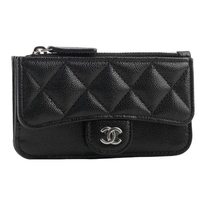CHANEL Grain Cow Leather Wallet, Card Holder Unisex Black-1