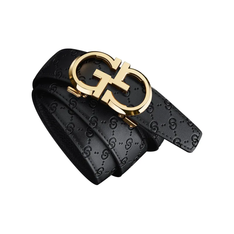 WilliamPOLO Cow Leather Leather Belts Men's Gold Width  3.5cm-1