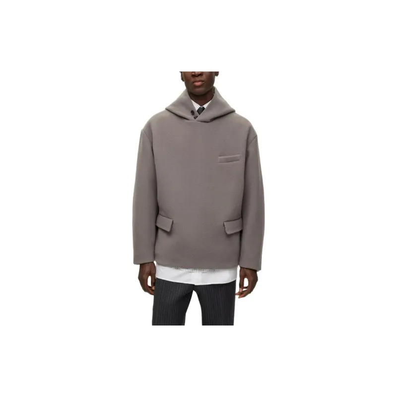 HUGO BOSS Regular-Fit Hooded Jacket In Virgin Wool Jackets Coats Men's Gray-1