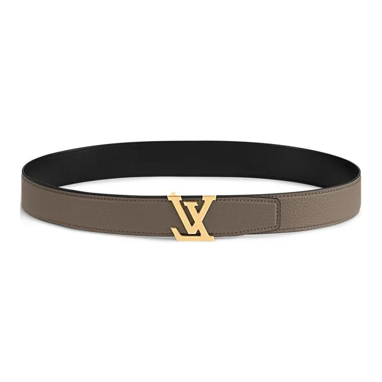 LOUIS VUITTON Leather Leather Belts Men's Gray 3.5cm-1